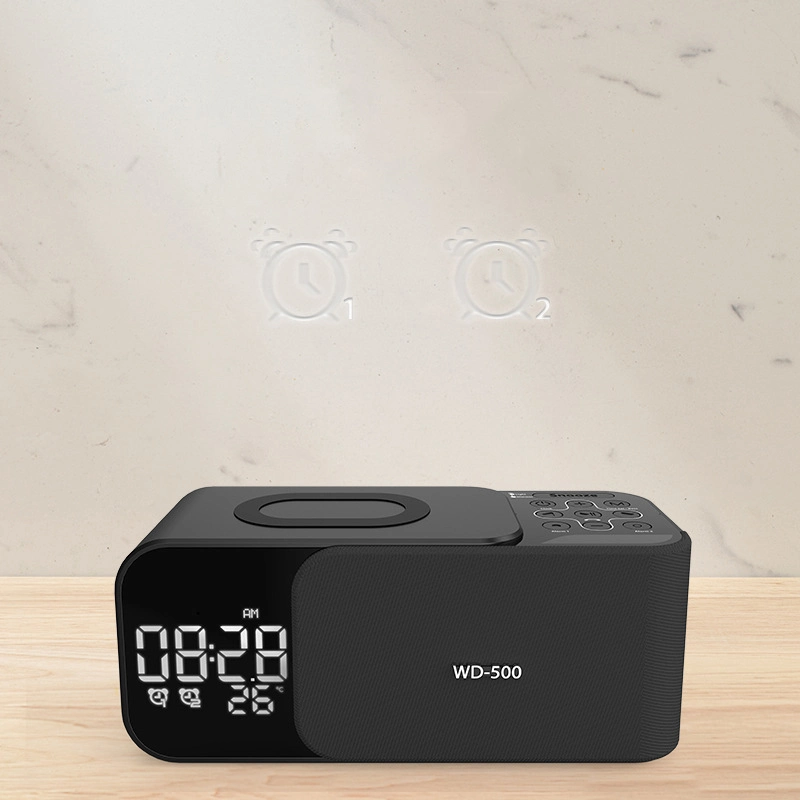 Multifunction Digital Display Alarm Clock Setting 10W Mobile Phone Wireless Fast Charging Station 5W Bluetooth Speaker